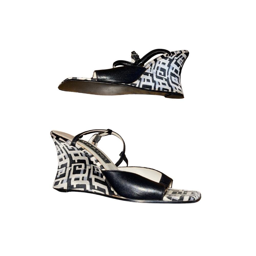 Marino Boutique Open Toe Leather Wedge Sandals Pattern Heel Shoes Size 6.5